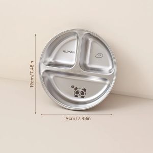 WORTHBUY | Đĩa Ăn Trẻ Em Hình Tròn Dễ Thương 3 Ngăn Bằng Thép Không Gỉ 304 An Toàn Với Máy Rửa Chén Dùng Được Cho Trái Cây Salad