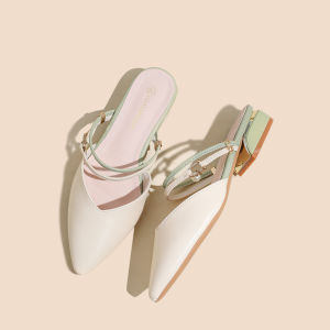 Elegant French Fairy Style Womens Sandals Gentle Matching Skirts Medium Heel Mary Jane Single Shoes Head Layer Pig Skin