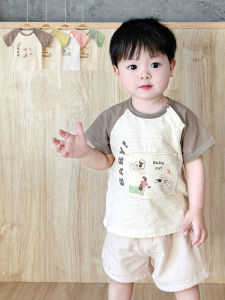 Summer Childrens Thin Short Sleeve Pure Cotton T-Shirt Baby round Neck Cartoon Half Sleeve Base Shirt Casual Summer Wear