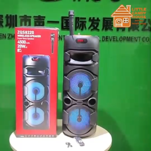 ZQS 8220 Dual 8" 40W Bluetooth Speaker Super Bass Wireless Mic RGB Light Karaoke Trolley Speaker KTV