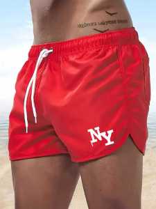 Mens Surfing Beach Shorts NY Letter Print Simple Fashionable Swimwear Suitable for Beach Swimming