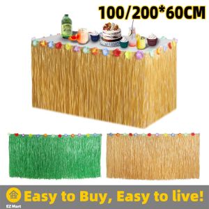 【Fast Shipping】 Tropical Luau Party Plastic Flower Grass Table Skirt Wedding Birthday Summer Beach Party Decoration Hawaiian Tablecloth Supplies LZC-Table-Skirt