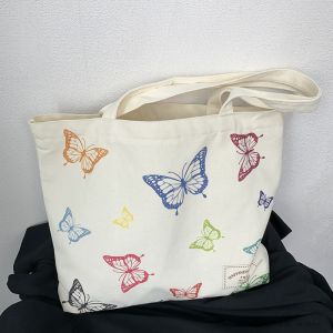 Spring Summer New Style Large Capacity Canvas Bag Single Shoulder Commuter Womens Butterfly Fashionable Handbag Soft Square