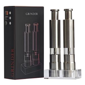 Stainless Steel Salt and Pepper Grinder With Bracket SetsThumb Push Button for Hand Operation Grinder Sea Salt Spices Shaker