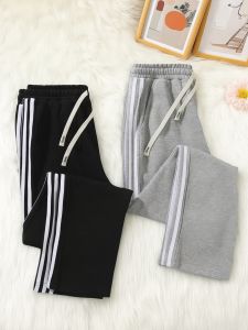 Mens Casual Thickened Fleece Lined Loose Knitted Straight Leg Pants Autumn Winter Leisure Trousers Comfortable Cotton Polyester