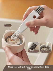 Cup Lid Cleaning Brush Thermal Insulation Cup Cover Gap Brush Three-in-One Cup Brush Cup Cleaning Appliance Cup Mouth Cleaning Brush