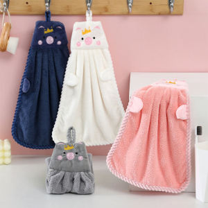 Microfiber Towel with Cartoon Hand Towel Hanging Loop Towel Thicken Absorbent Towel for Kid Hooded Towels