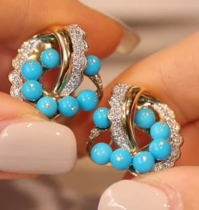 Montagne Jewelry 18k Pure Gold earring for women Diamond Inset Design Fine Jewelry Natural Turquoise Earrings Stud Earring