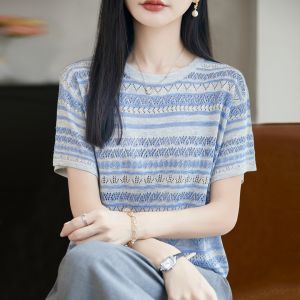 BAIWEISILI | Hollow Stripe Thin Summer T-shirt
