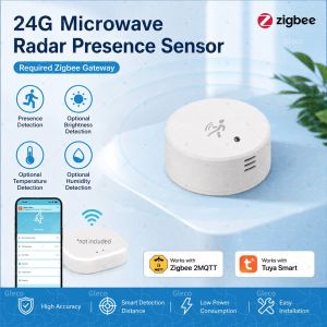 Zigbee Human Presence Sensor Tuya 24G Radar Luminance Temperature Humidity Detector Battery Powered Work With 2MQTT/Smart Life