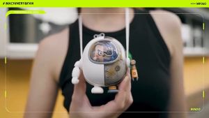 Cute Mech Hanging Neck Fan USB Rechargeable Backpack Keychain Mini Handheld Cooling Fan With Nightlight 3 Speeds Adjustable Hanging Neck Mini Small Fan with Lanyard Keyring Air Cooler Necklace Fan for Home Outdoor School Office Travel