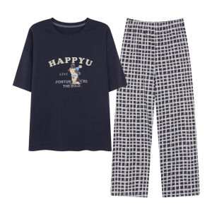 MiiOW | ชุดนอนผู้หญิง MiiOW ผ้าฝ้ายแท้ แขนสั้น กางเกงขายาว ทรงหลวม ลำลอง ใส่อยู่บ้าน ชุดนอนฤดูร้อน ขนาดใหญ่ พร้อมแผ่นเสริมหน้าอก