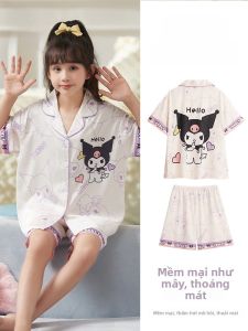 MiiOW | Bộ đồ ngủ tay ngắn bằng lụa băng mùa hè cho trẻ em MiiOW Cat Person Áo len cardigan hở Áo choàng mặc nhà cho bé gái