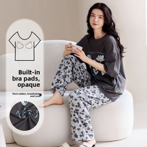 MiiOW | Cat Woman Summer Sleepwear Casual Thin Short Sleeve Long Pants Cotton Home Clothes Outdoor Wearable Comfortable Breathable