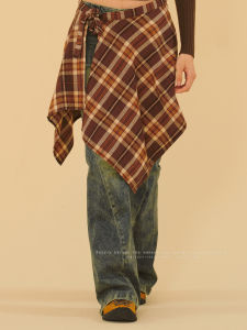 ฤดูใบไม้ร่วง ฤดูหนาว ลายสก็อต ชิ้นเดียว มีเข็มขัด ครึ่ง กระโปรง ผู้หญิง เข็มขัดเครื่องประดับแฟชั่น Easy Match ผ้าฝ้าย เกลียว สายโซ่คาดเอว