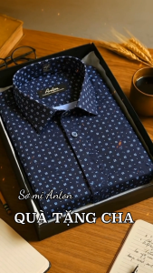 Áo Sơ Mi Nam Thương Hiệu Anton Công Sở Trung Niên Dài Tay Vải Cotton Chấm Bi Nhỏ Màu Tím Than – 309