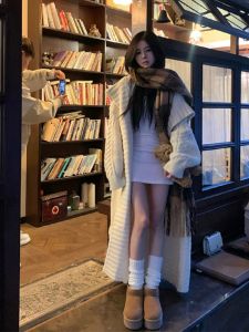 Áo cardigan nữ BINKAFENNY cổ lớn dáng dài qua gối vải nỉ dày dặn