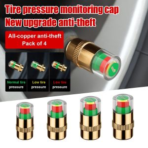 4pcs /Set Car Tire Pressure Monitoring Valve Cap Cup Sensor Indicator Safety 3 Color Eye Alert Monitoring Tire Pressure Cap Tire Pressure Tools
