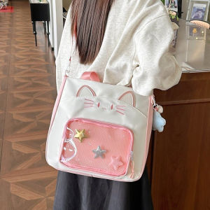 New Womens Crossbody Bag Casual Shoulder Bag Book Carrier Tutorial Bag Cat Anime Bag Nylon Material Large Size Leisure Handbag