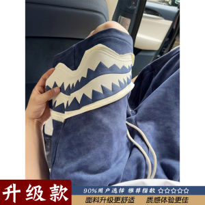 Quần Short Nam Miệng Mỏ Cá Mập Màu Xanh Lam Mùa Hè Quần Dài Năm Điểm Rộng Rãi Phong Cách Đường Phố Quần Thể Thao Thường Ngày