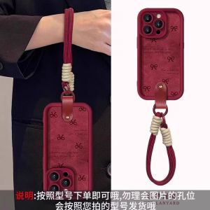 Fashionable Wine Red Sheepskin Phone Case for OPPO Reno Series with Lanyard Anti-Fall Protection Full Screen Butterfly Knot