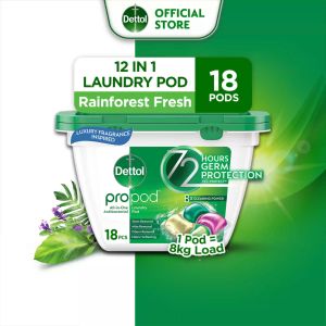 [NEW] Dettol All in One Laundry Detergent Capsules 18s Pods Rainforest Fresh Powerful Laundry Detergent Capsules with Stain Remover for Clothes