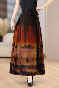 Elegant Silk  Spring Autumn New Style Womens High Waist Midi Skirt Chinese National Style Xiangyun Silk Half Skirt