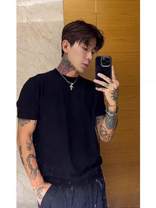 Loose Fit Cotton round Neck Short Sleeve T-Shirt for Men Black American Style Casual Cleanfit Lightweight Breathable Spring Summer