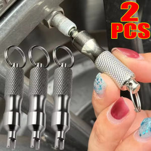 2PCS Car Tire Repair Screwdriver Stainless Steel Antirust Tire Valve Wrench with Key Ring Tire Repair Tools
