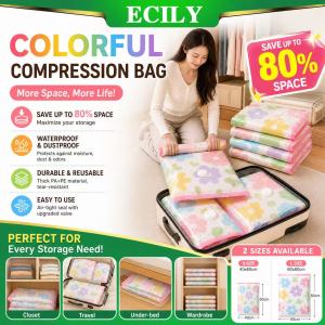 Ecily 2 cái Túi đựng chân không không bơm bao tải nén tiết kiệm không gian bền sức chứa lớn chống ẩm cho chăn quần áo