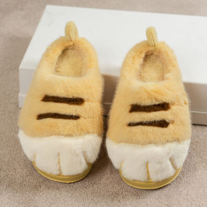 3D Cat Paw Plush Slippers Women Men Winter Thermal Flat Fluffy Home Slippers Anti Slip Cute Paw House Shoes for Indoor Bedroom