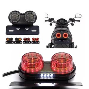 Universal Honda Yamaha LED Motorcycle Tail Light Integrated Brake Turn Signal Light Stop Warning Lamp with License Plate Bracket