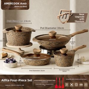 AMERCOOK | Non-stick Granite Titanium Wok for Gas and Induction Cooktop