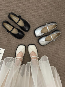 Giày Đế Bằng Mary Jane Đế Phẳng Cổ Điển Kiểu Pháp Cho Nữ Mùa Xuân 2025 Giày Đế Bằng Đế Phẳng Mũi Vuông Hở Mũi Thời Trang Thường Ngày