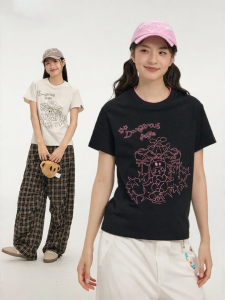 dangerouspeople | Double Collar Contrast Embroidery T-Shirt Women