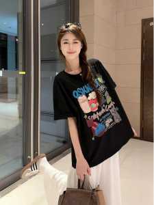American Retro Pure Cotton Plus Size Short-Sleeved T-shirt for Men and Women Plus Size Ladies Summer Graffiti Printing Easiest for Match Couple Loose Tops