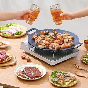 28/34/38cm BBQ Griddle Grill Pan Non-stick Round Barbecue Plate Pan Korean Stone Baking Pan suitable for Home Outdoor Camping Frying Pan