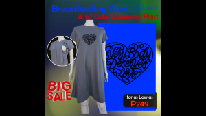 ANNIE BREASTFEEDING / NURSING DRESS with Cute Print design "EVERYBODY DESERVE LOVE" & with Side POCKETS. For All Breastfeeding MOMs. Very Comfortable / Very Elegant. Suitable for All Occasions. Cotton Spandex Material..