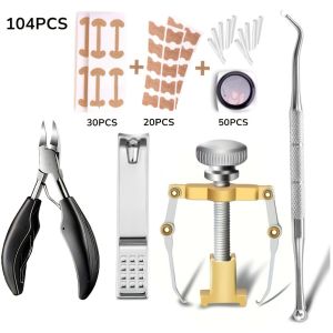 Professional Ingrown Toenail Correction Tool(102/104/107pcs) Curved Pliers Nail Separator Nail Nipper Fixer Pedicure Correctors