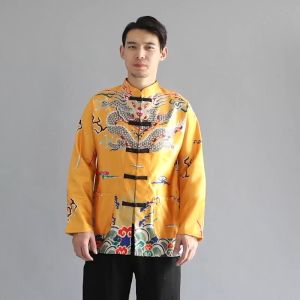 daidai (Ready Stock) CNY Chinese New Year Man Men Tang Suit Embroidery Dragon Cloth Baju Cina 唐装复古对襟衣男式中国风民族服装盘扣上衣长袖小龙