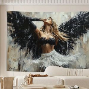 VIKAMA Thiên Thần Bóng Tối Gothic Có Cánh Người Phụ Nữ Tranh Sơn Dầu Tấm Thảm Hiện Đại Vintage Nghệ Thuật Treo Tường Trang Trí Cho Phòng Ngủ Phòng Khách