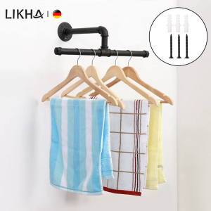 LIKHA Wall-mounted Clothes Rack Industrial Heavy-duty Multifunctional Iron Pipe Clothes Hanger Saves Space