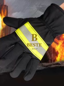 Fireman Gloves Wear-Resistance Non-Slip Welding Gloves Thicken Fire Proof Reflective Strap Gloves