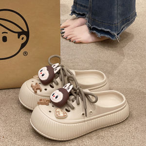 Cute Cartoon Laced Hole Shoe Women Summer Outdoor Thick Bottom Anti-slip Indoor Home Head Cover Sensation Slipper Sandals