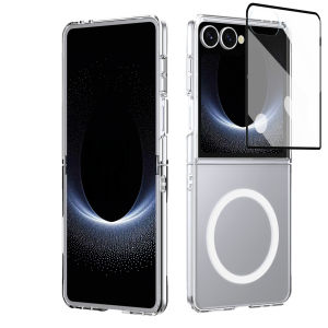 szhaiyu | Luxury Transparent Magnetic Phone Case For Samsung Galaxy Z Flip 8 7 6 5 4 3 With HD Tempered Flim Shockproof Back Cover Fundas