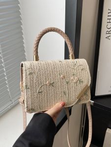 Túi Đeo Chéo Dệt Rơm Mùa Hè Cho Nữ Túi Vuông Nhỏ Thời Trang Túi Du Lịch Thường Ngày Túi Đeo Chéo Mềm Có Khóa Từ Hình Hoa