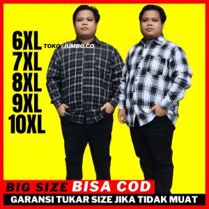 Kemeja Cowok Jumbo Flanel Lengan Panjang Pria Big Size Kotak kotak Ukuran Besar Flannel Distro Oversized cod 3xl 4xl 5xl 6xl 7xl 8xl 9xl 10xl LD 164cm