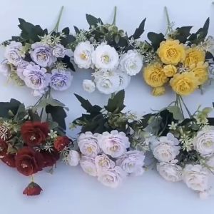 (8FLOWERS) HIBISCUS PEONY Artificial Fake Flower Bouquet Living Room Home Decor Decoration Bunga Hiasan Meja Hantaran