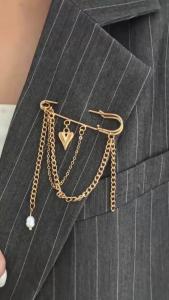 Ingemark Elegant Love Heart Imitation Pearls Pendant Brooch Women Fashion Gold Color Tassel Dress Suit Collar Pins Clip Jewelry