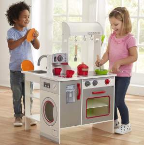 KiddieStore L-Shape Wooden Kitchen Pretend Playset with sounds and lights effect (accessories included) Kitchen Toys